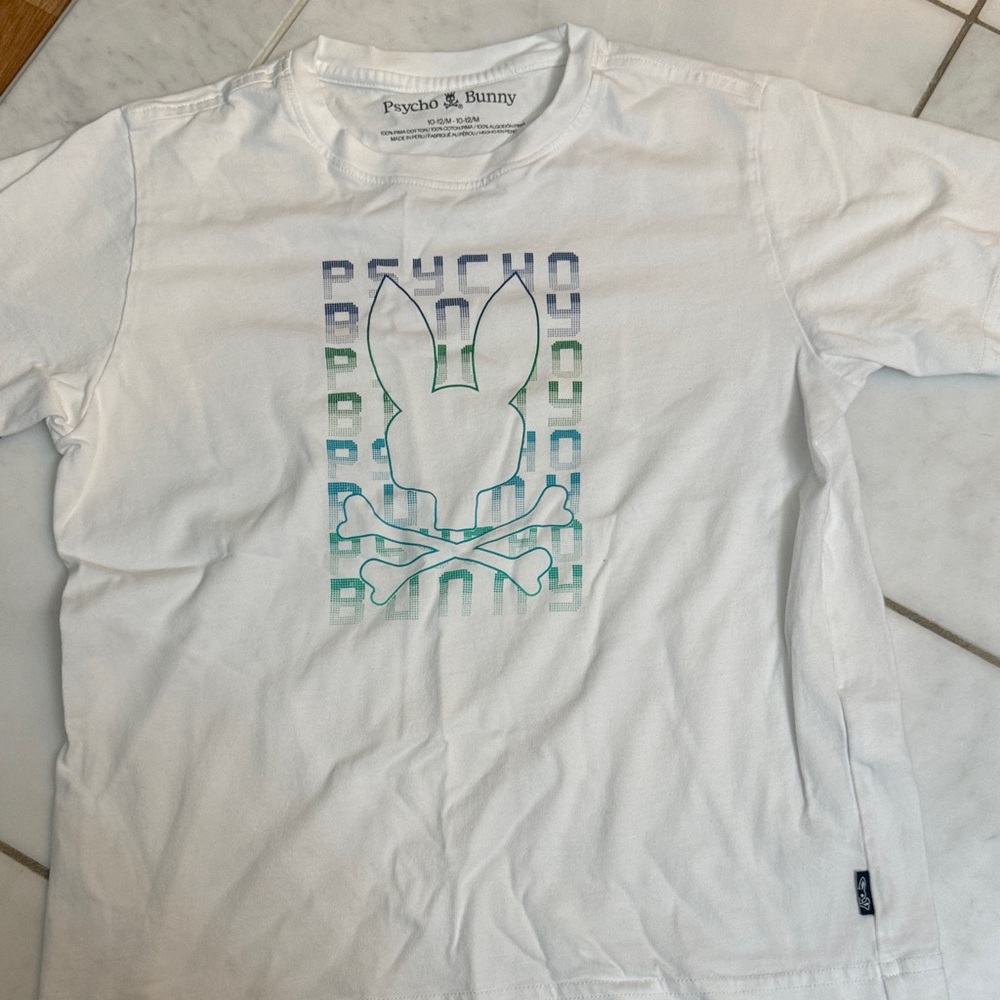 Psycho Bunny White Tee with Blue and Green Graphic